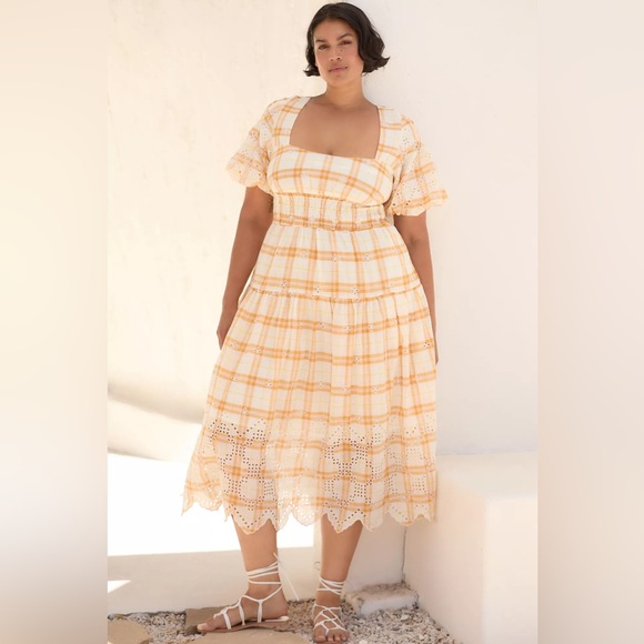 Anthropologie Puff-Sleeve Eyelet Midi Dress - Picture 2 of 15